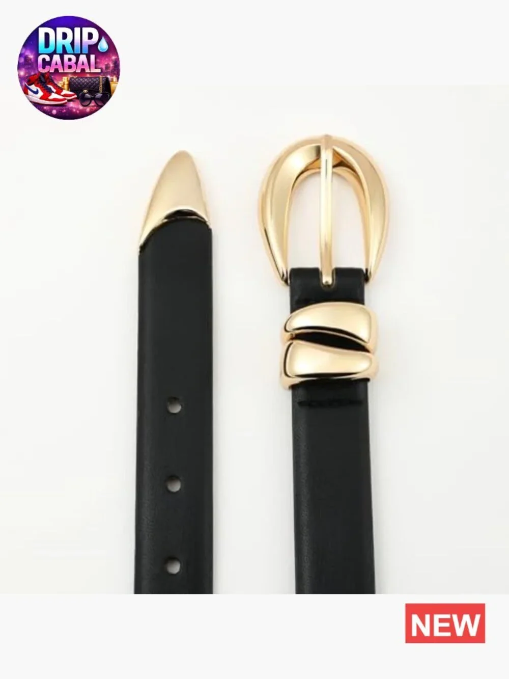 Faux Leather Belt with Gold Metal Buckle for Women